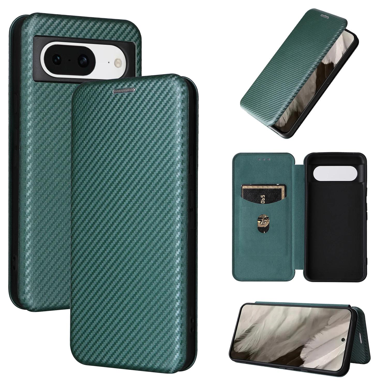 

Magnetic Cards Solt Wallet Leather Case for Google Pixel 8 Pro 6 7 7A 4A 5A Carbon Fibre Ultra Thin Bag Pocket Pouch Flip Cover For Pixel 8 зелёный