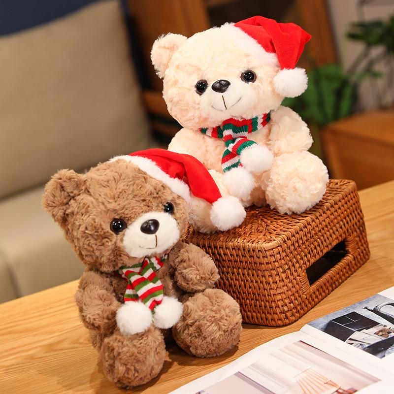 Cute Teddy Bear Plush Stuffed Animal Colorful Scarf Christmas Hat Boys Girls Kids Gift Toy Home Decor Holiday Birthday Present