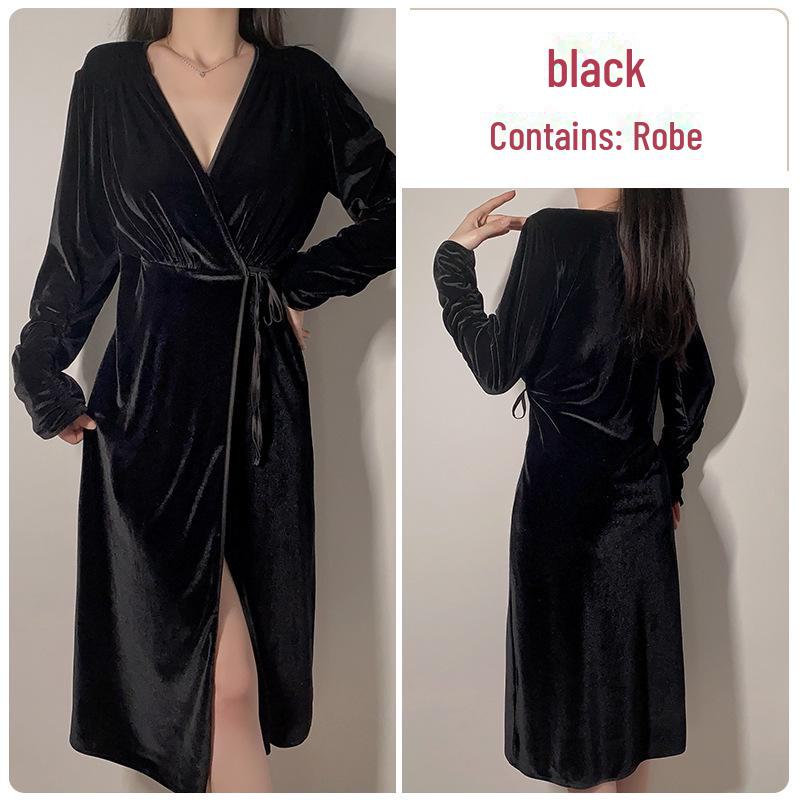 

Guiruo Женский бархатный кружевной кардиган с глубоким V-образным вырезом и комплект нижнего белья с длинными рукавами - Коллекция Осень/Зима Large чёрный