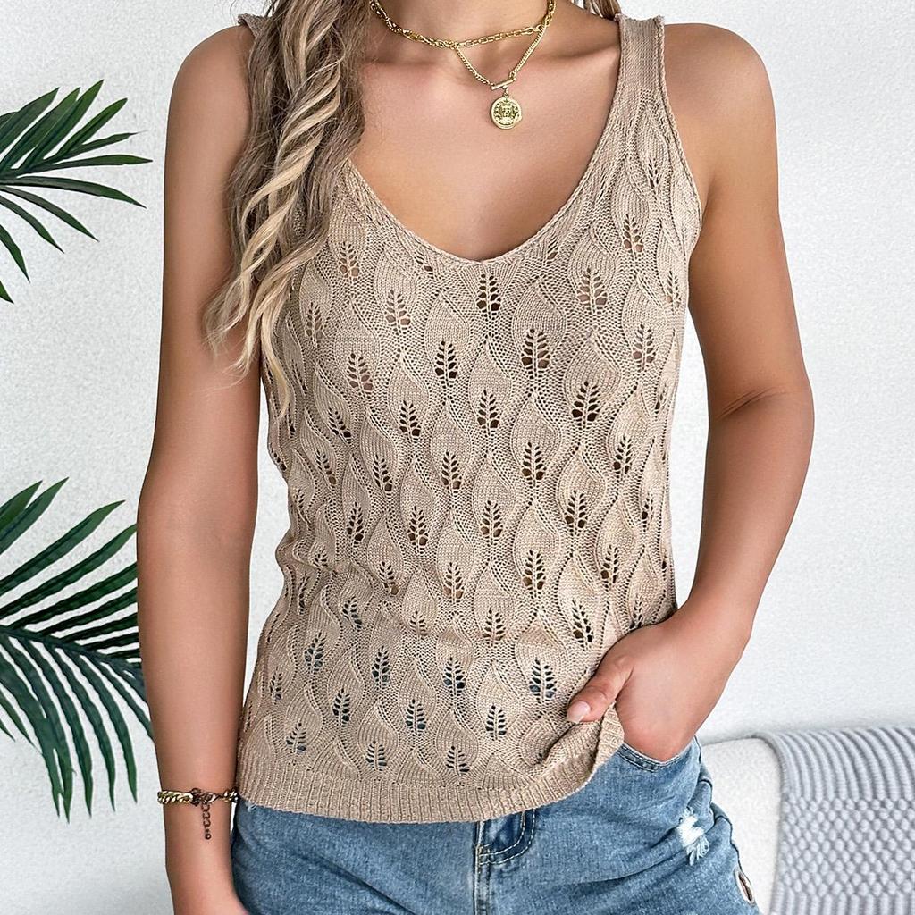 Damen T-Shirt mit V-Ausschnitt, ärmellos, Streifenmuster, für Damen, T-Shirt, Street-Strickmode