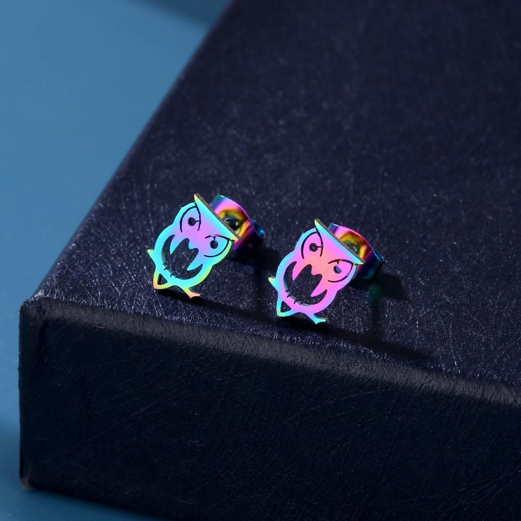 RUI RUI YU Fashion Unique Colorful Animal Owl Necklace Jewelry Sets for Women Stainless Steel Cute Bird Earrings Kids Christmas Gift