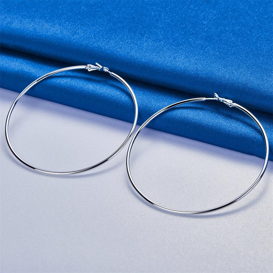 1 par de brincos de argola grandes redondos em prata de lei 925 50/60/70/80mm para mulheres joias com pingente acessórios de presente festa