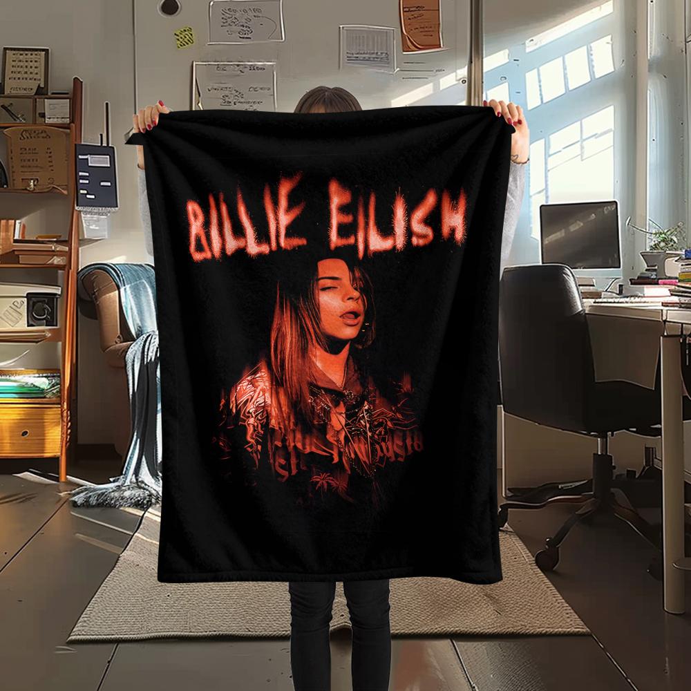 1PC Billie Eilish Print Flannel Blanket, High quality All Seasons, Home Decor, Warmth and Comfort, Perfect for Christmas Gifts