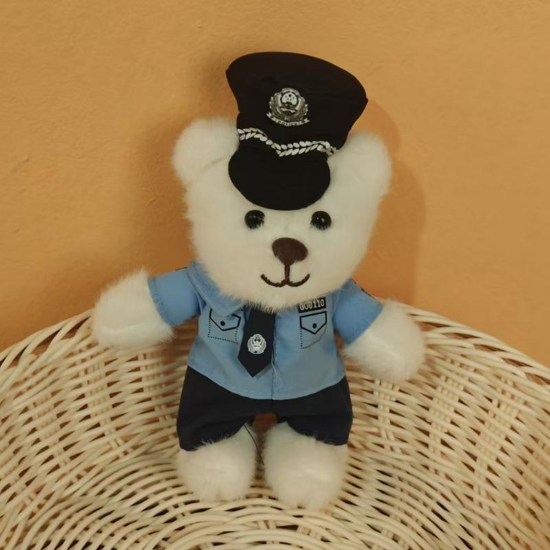 Traffic Police Officer Bear Doll Cute Doll Police Car Keychain Plush Toy Schoolbag Pendant Small Pendant Puppet