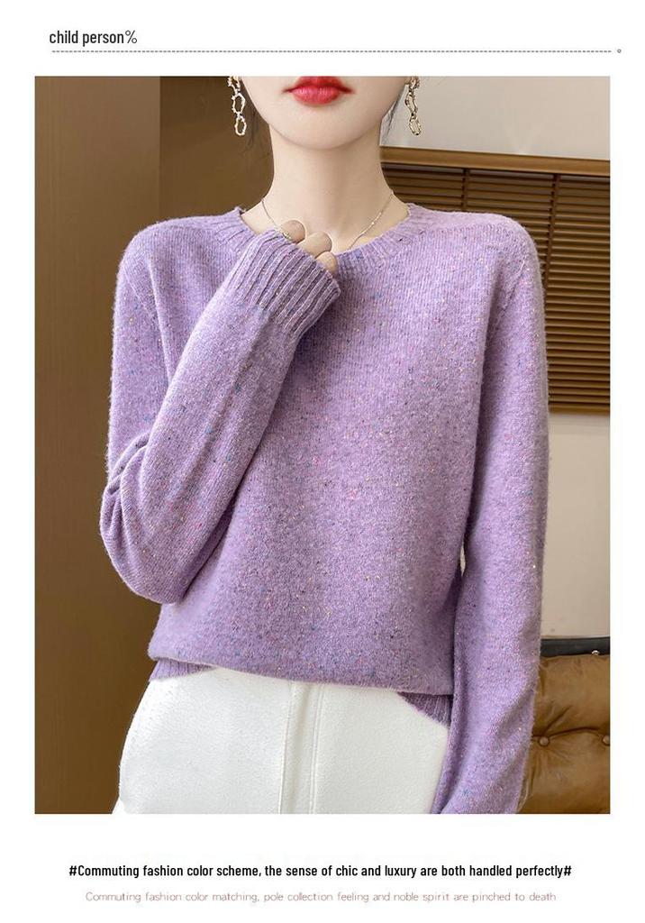 Women's 100% Pure Wool Polka Dot Sweater, Round Neck, Double Strand, Seven Stitches, Spring/Autumn.