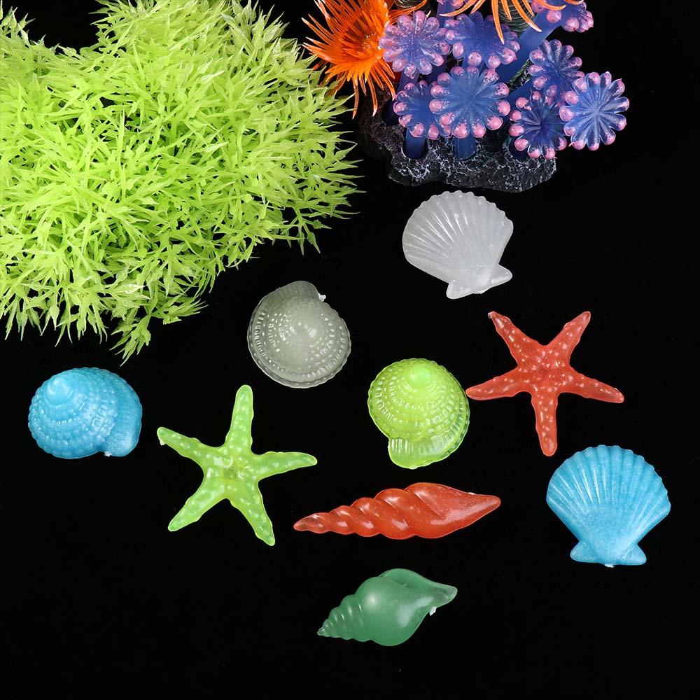 10Pcs Home Decor Mix Luminous Stone Sea Shells Aquarium Beach Conch Fish Tank Decor