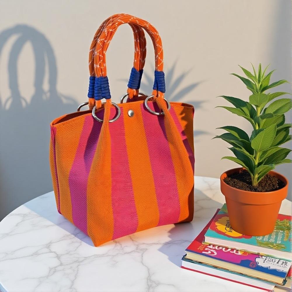 Borsa a Secchiello alla Moda da Donna con Anello Metallico Borsa a Shopper in Maglia Ampia Borsa a Mano Color Block per Tempo Libero Viaggi Pendolarismo Quotidiano