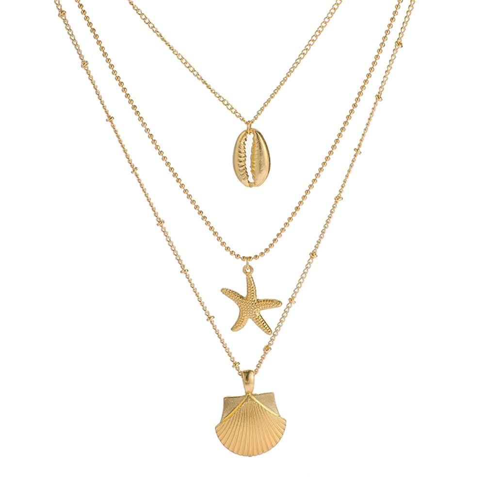 Złoty Srebrny Łańcuszek Choker Bohemska Biżuteria Plażowa Wielowarstwowy Naszyjnik z Muszli Wisiorek z Muszli Kauri