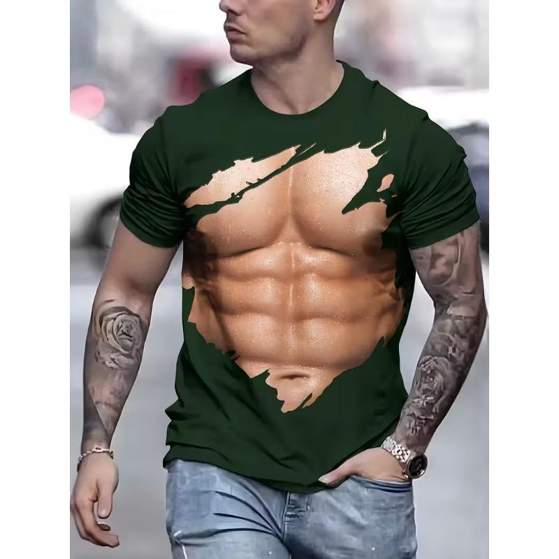 Men's 3D Fun Art Printed T-Shirt Round Neck Funny Casual Short Sleeve Top