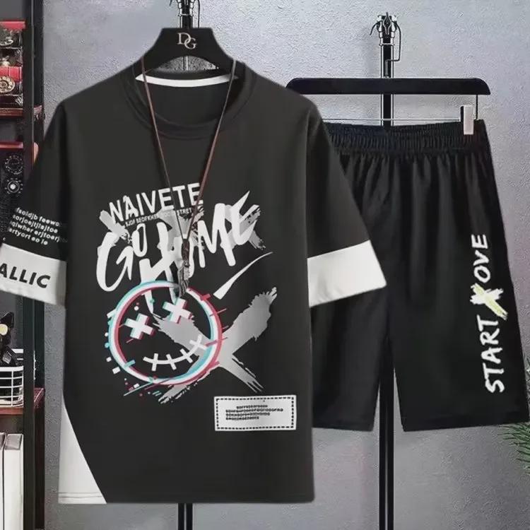 Korean Graffiti Short-Sleeve Suit: Trendy Spring/Autumn Streetwear