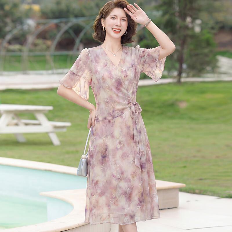 Yalu 2026 Women's Summer Short Sleeve Chiffon Maxi Dress