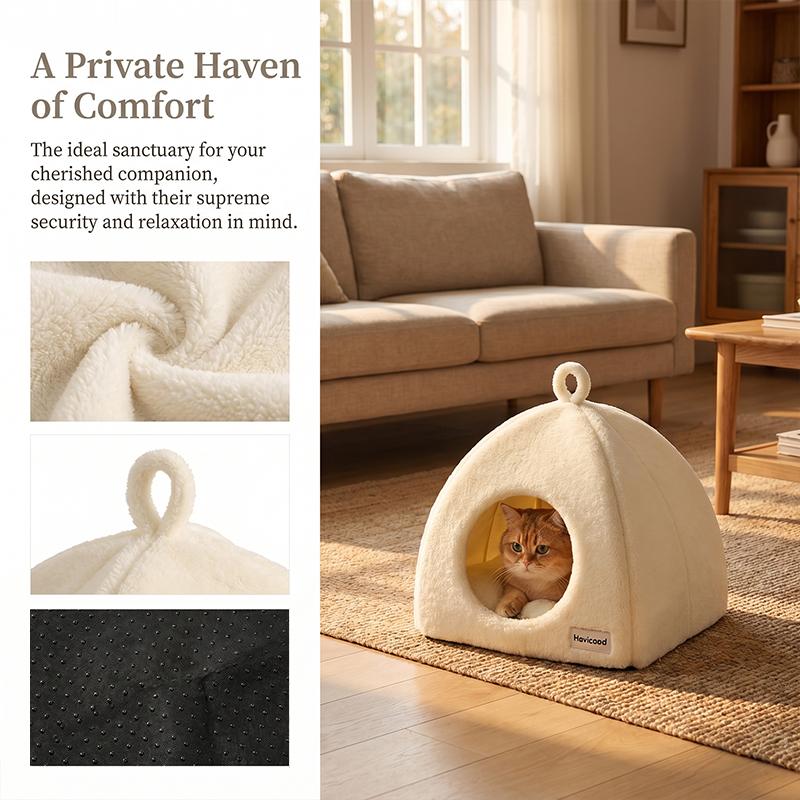New Triangle Closed Cat Bed Warm Thickened Pet Nest Deep Sleep Cave House For Cats & Small Dogs Bed Cat Tents