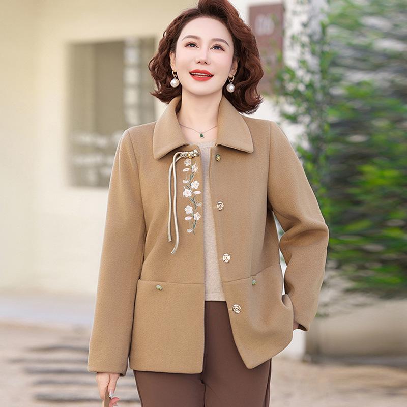Wełniana kurtka mamy 2025 - Elegancki styl wiosenno-jesienny dla kobiet w średnim i starszym wieku