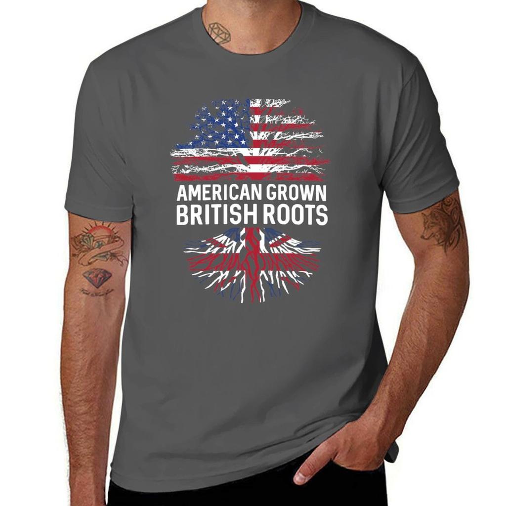 American Grown British Roots Us And Union Jack Flag Tree Tshirt Basic Comfort Fit Tshirt For Unisex