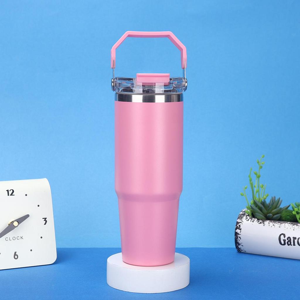 30oz Edelstahl tragbarer Reise-Thermosbecher mit Strohhalm - Großes Fassungsvermögen für Outdoor-/Autonutzung