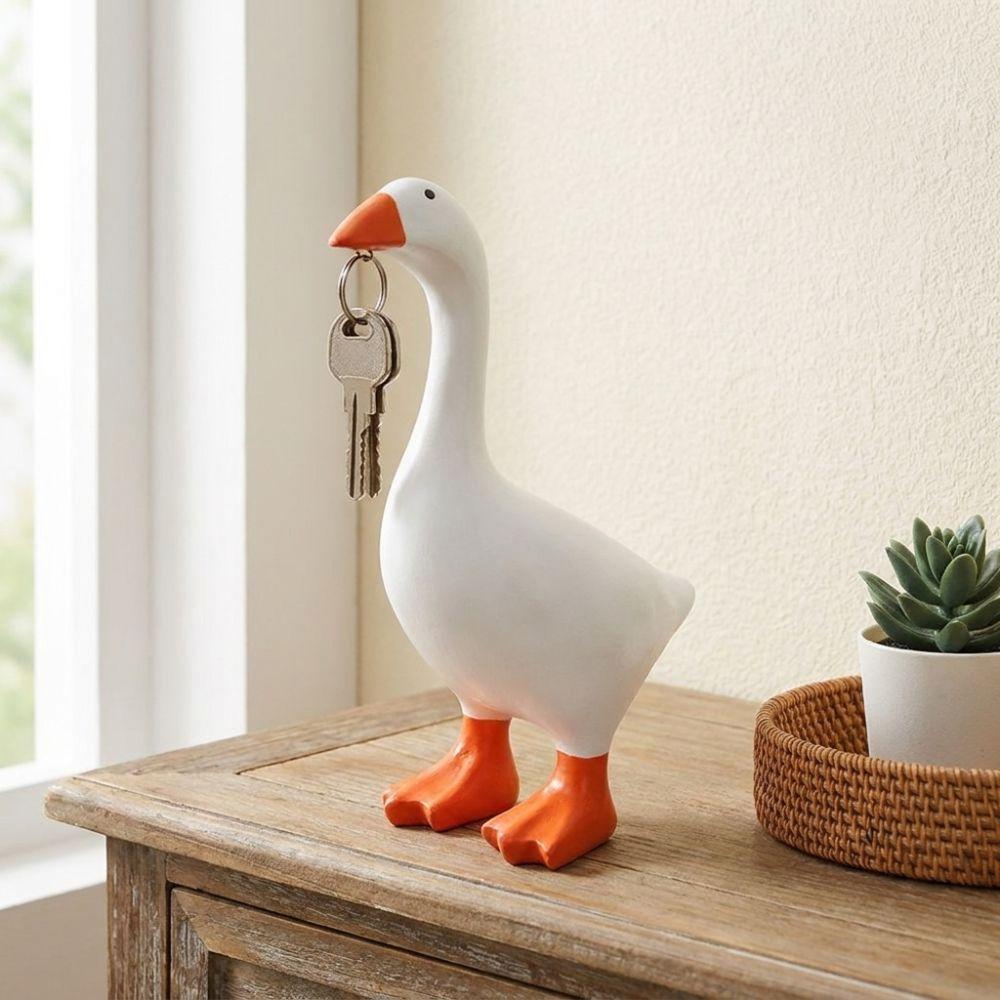 Cute Goose Figurines Key Hanger Resin Dumb Goose Key Holding Figurine Bedroom Decor