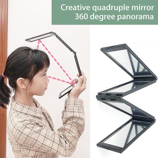 Multi-Angle Folding Self Haircutting Mirror Head Back View Available Foldable Makeup Mirror 4-Way Braiding Barber 360 Degrees Portable Handheld Mirror