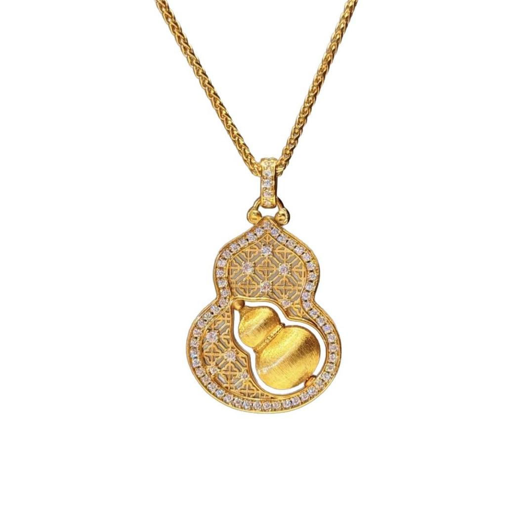 New Chinese Style Rhinestone Carved Gourd Pendant Necklace for Women
