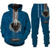 Morsom gitarkunst for menn 3D-trykk Hettegensere/bukser/dress Harajuku Vintage par treningsdresssett Personlighet Hip Hop Streetwear-klær