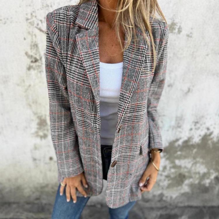 Elegant Casual Womens Blazer Cardigan Coat Vintage Lapel Outerwear Fashion For Spring Autumn Crossborder Europe America