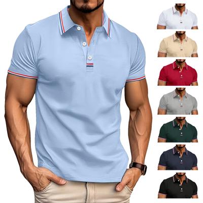 New Men's Casual Polo Shirt Lapel Placket Pull Stripes Buttons T-shirt Tops