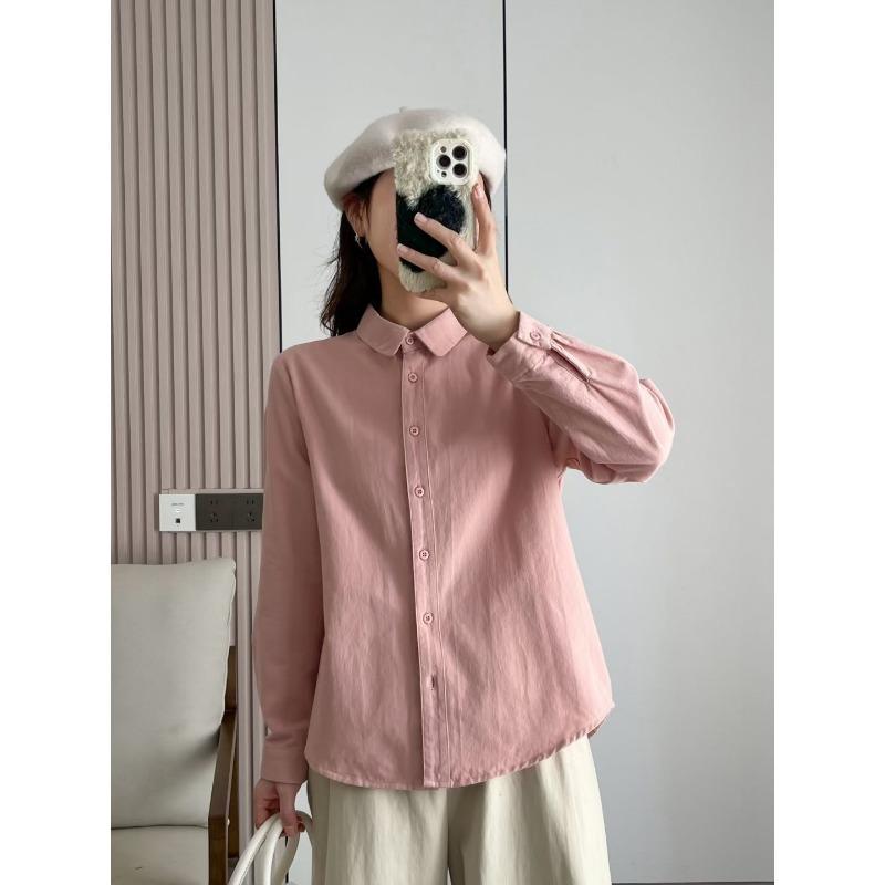 Pure Cotton Brushed Shirt for Women in Autumn Winter New Style Loose Slim Fashion Versatile High-end Shirt for Women