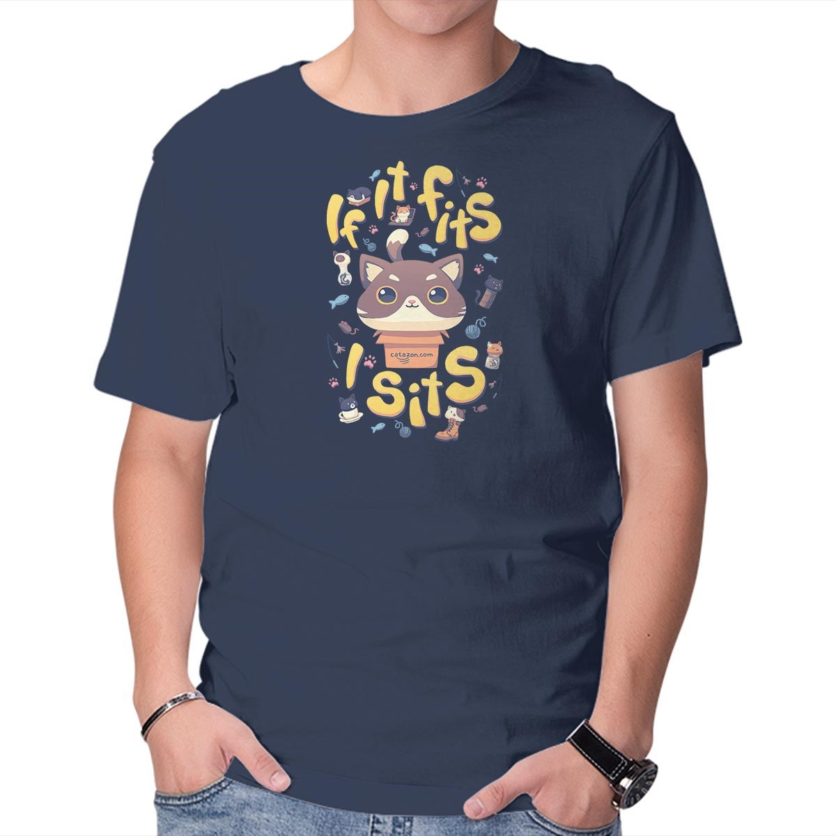 Unisex Crew Neck T-Shirt If I Fits, I Sits Graphic Short Sleeve Casual Tee XL