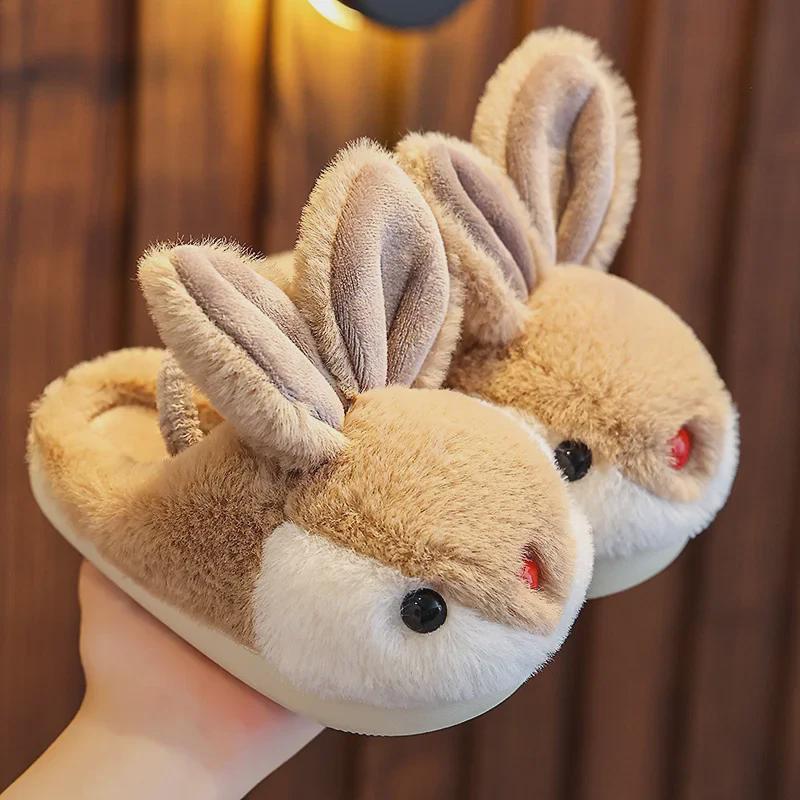 Kinder Winter Baumwollpantoffeln mit niedlichem Hasendesign – Warme, rutschfeste Hausschuhe für Jungen und Mädchen