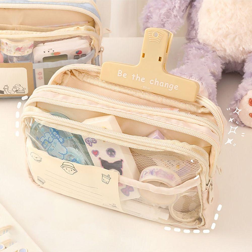 PU Leather+PVC Pencil Case Large Capacity Stationery Bag Stationery Organizer  School Office