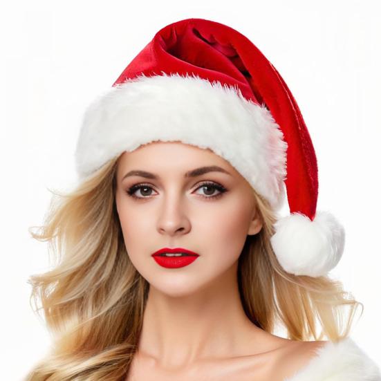 Comodi Cappelli Amici della Pelle Cappello di Natale Babbo Natale, Cappello Festivo in Flanella Peluche per Adulti, Moridi Addensati Cappelli per Riunioni di Famiglia Festa Rosso Bianco Velluto