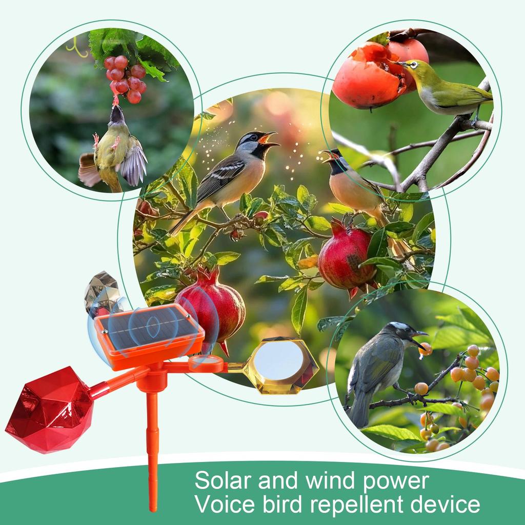 Repellente per Uccelli a Energia Solare con Suono e Vento Deterrente Ultrasuoni per Esterni con Specchio Riflettente e Pale Rotanti per Giardino Cortile