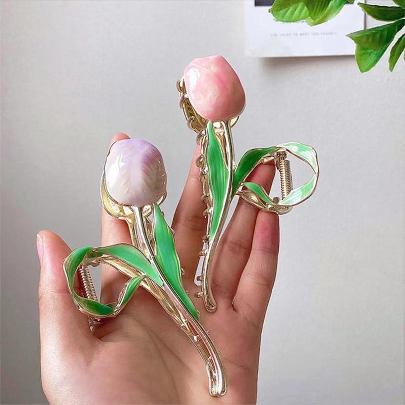 New Tulip Hair Claw Flower Grace Shark Clip Headdress Vintage Ponytail Claw Clip Trendy Sweet HAIR CLIP FOR GIRL Hair Jewelry