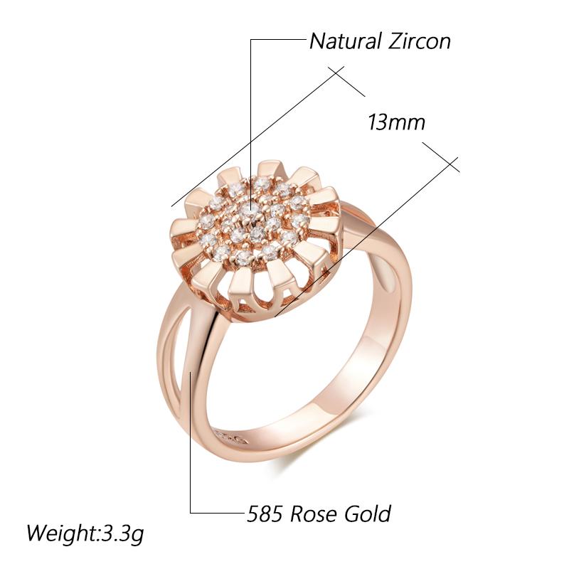 Rose Gold Color Crystal Flower Bride Ring For Women Full Shiny Natural Zircon Accessories Daily Fine Jewelry Gift