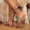 Nový styl Ležérní Gladiátorské Sandály Dámské Letní Barevný Drahokamový Pásek Otevřená Špička Ploché Boty Římské Sandály Zapatos De Mujer