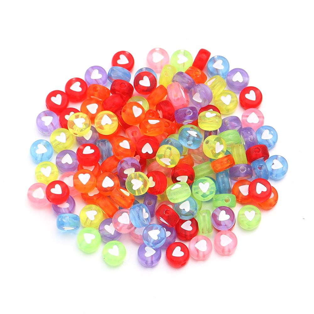 100pcs 7mm Multicolor Acrylic Alphabet Beads Heart Numbers Letter Loose Beads For Jewelry Making DIY Bracelets Gift Wholesale