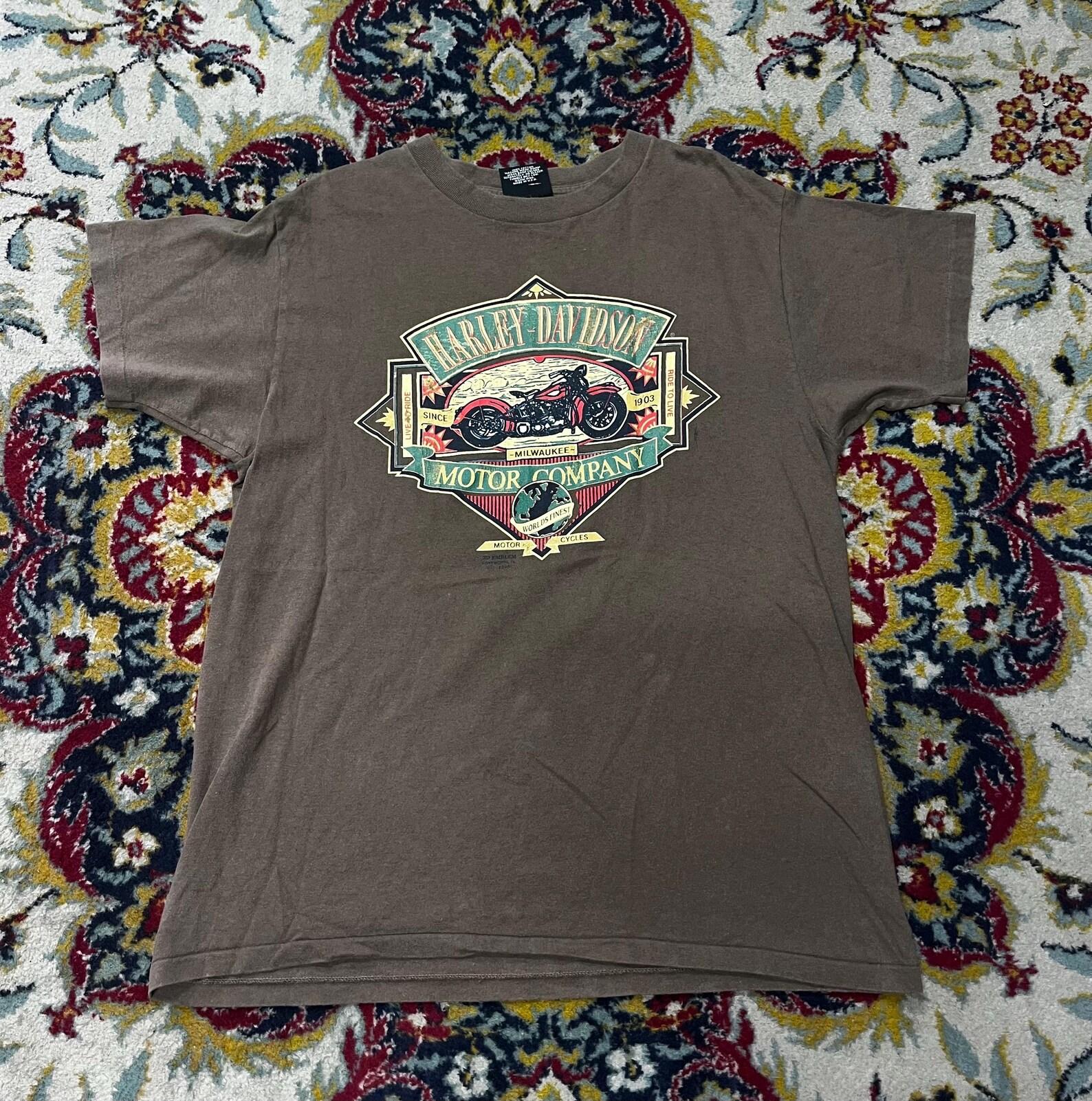 Vintage Harley-Davidson 1990 Brown T-Shirt Motorcycle Graphic Size L M