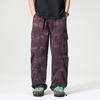 Spring and summer American casual retro old tie-dye big pocket overalls men's straight loose drawstring wide-leg pants
