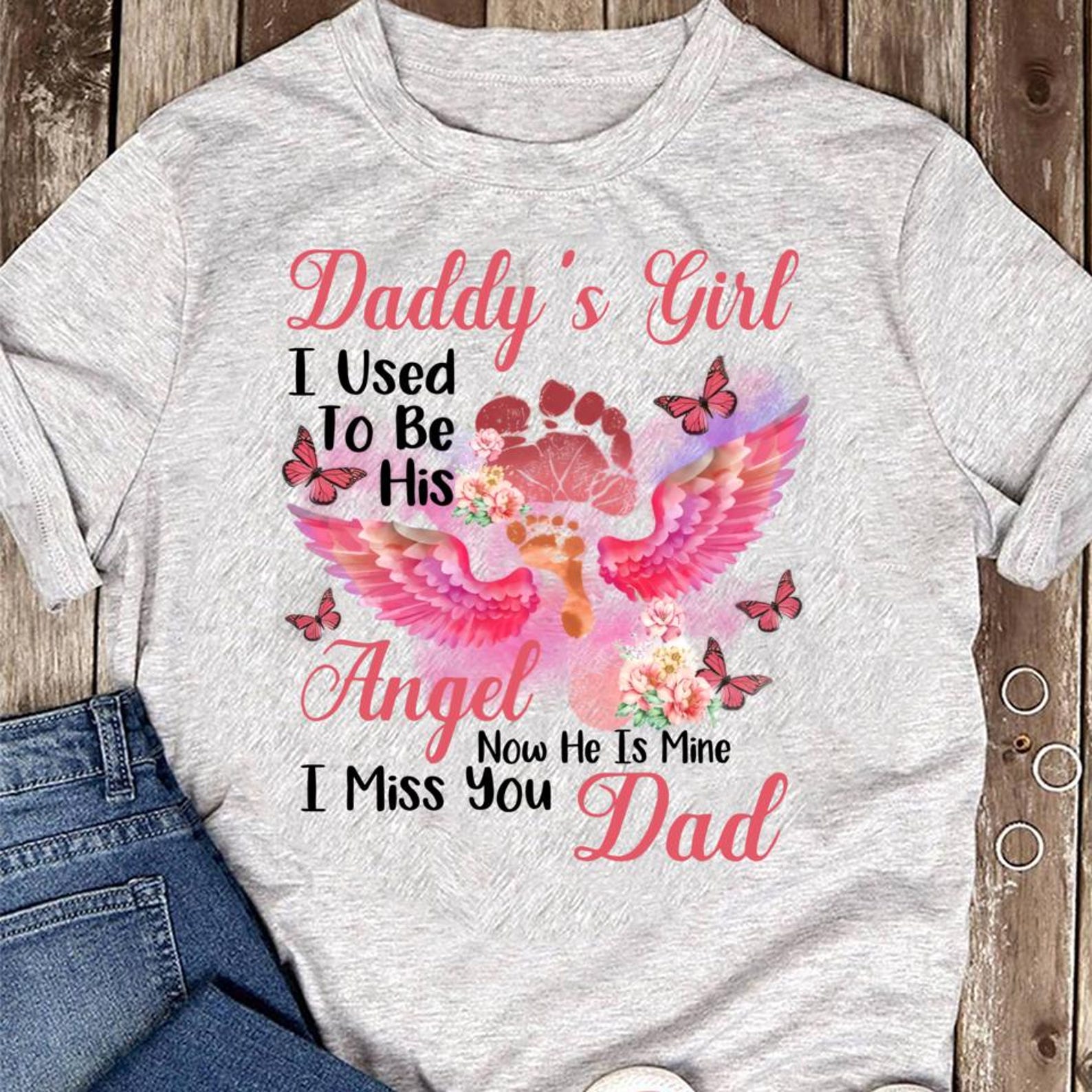 Daddy s Girl Memorial T-Shirt: Angel Wing Remembrance Gift 4XL