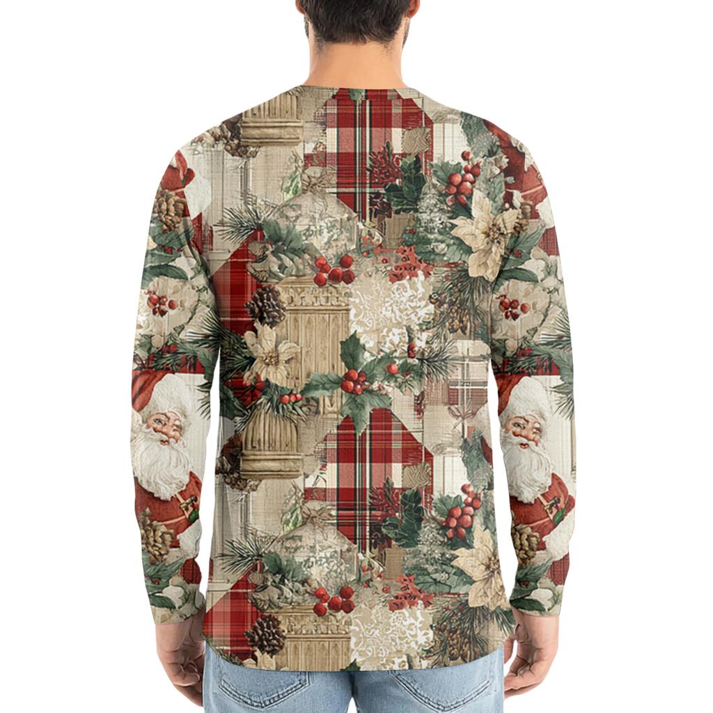 Men's Fashion Printed Round Neck Long Sleeve Bottoming Shirt Top