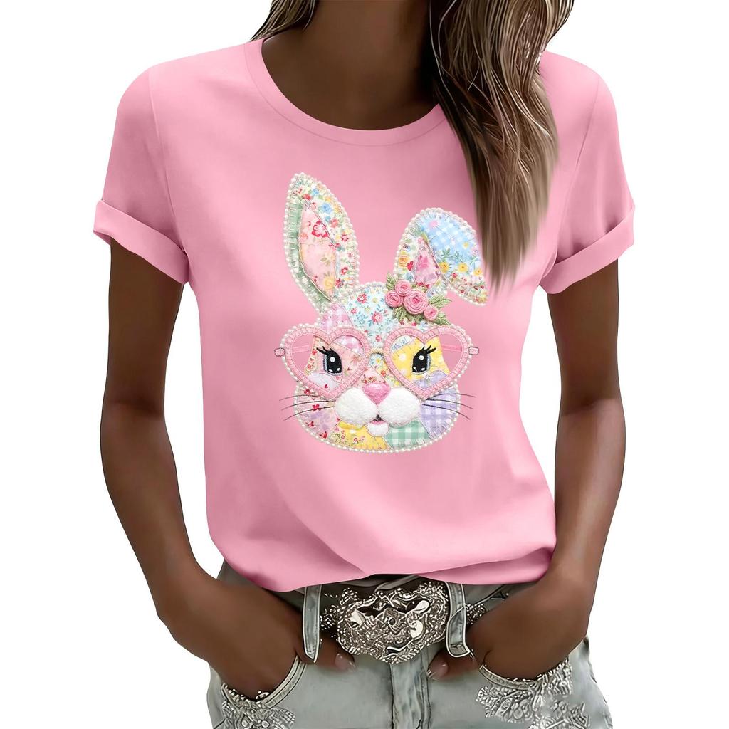 Women's Casual Printed T-Shirt Round Neck Pullover Short Sleeve Top