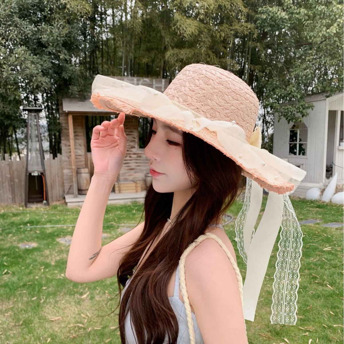 2026 Summer Straw Hat Children S Seaside Beach Sunscreen Hat Mesh Bow Vacation Breathable Sun Hat Adjustable розовый