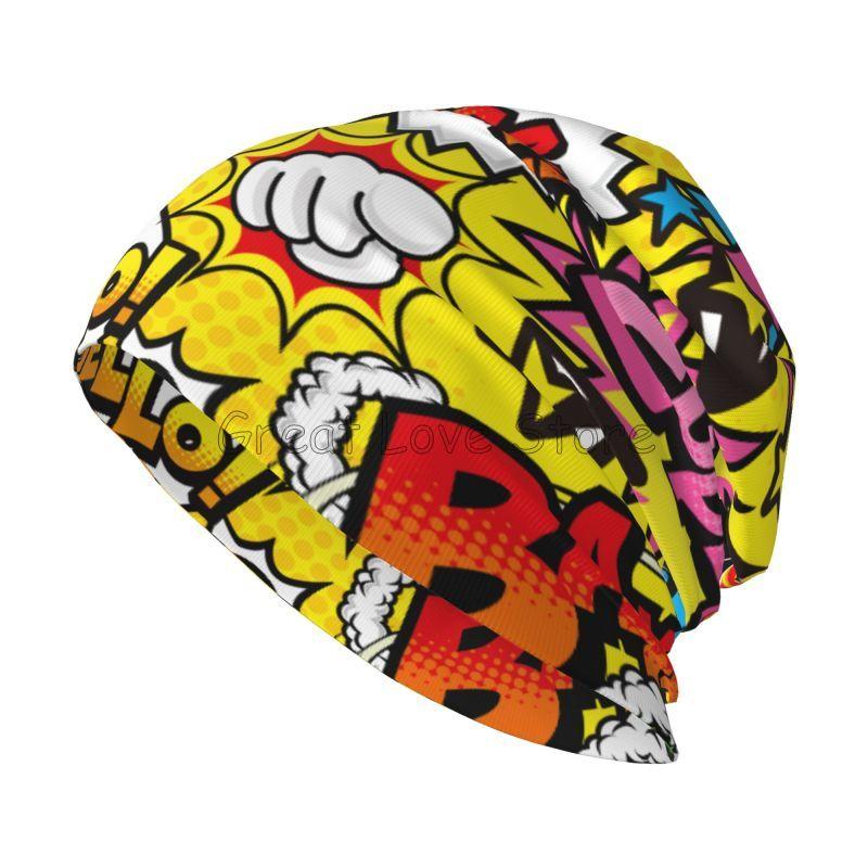 

Graffiti Slouchy Beanie Hats for Men Women American Comic Collection Pop Art Skull Print Caps Autumn Winter Warm Knit Hat