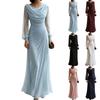 Women's Color Cowl Neck Long Sleeve Pleated Slim Fit Evening Dress