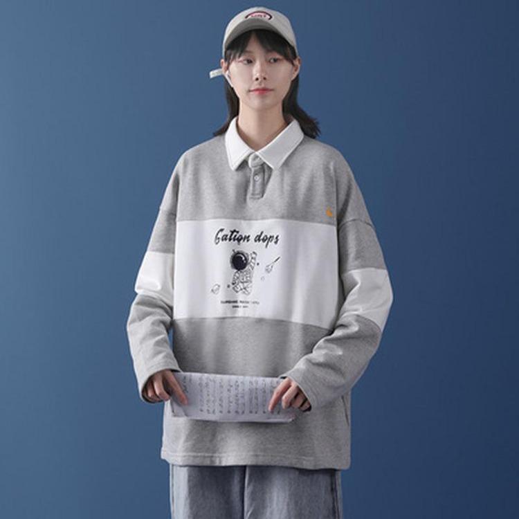 Women's Casual Oversize Pullover Hoodie Loose Polo Sweatshirt with Letter Printed