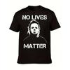 European Sizes Michael Myers Halloween T-Shirt, Black with White "Life Doesn't Matter" Horror Print, Unisex Casual Style, Suitable for All Seasons