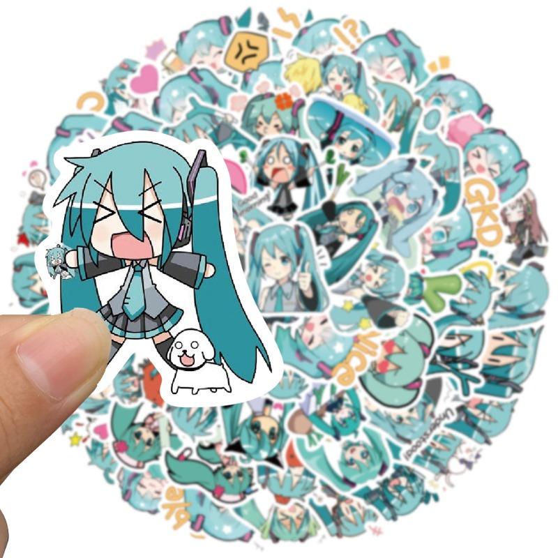 65 Stück Cartoon Süße Hatsune Miku Aufkleber Wasserdicht Vinyl für Laptop Gitarre Skateboard Gepäck Graffiti Aufkleber Kinder Party Geschenk