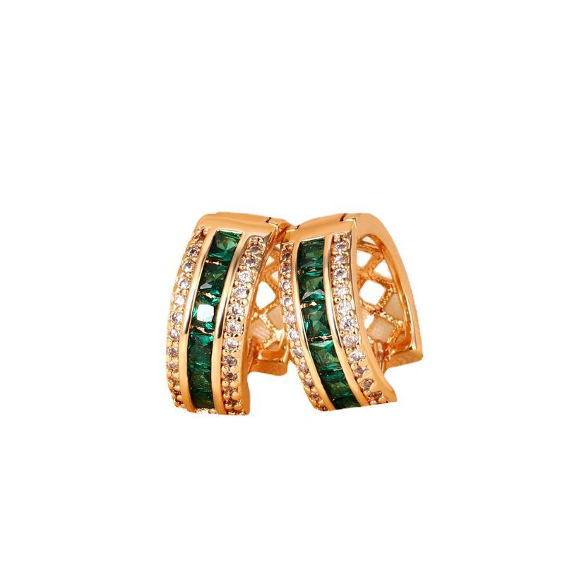 Cercei Seiko pentru femei cu diamante complete, smaralde, stil exagerat: Eleganță la modă cu personalitate.