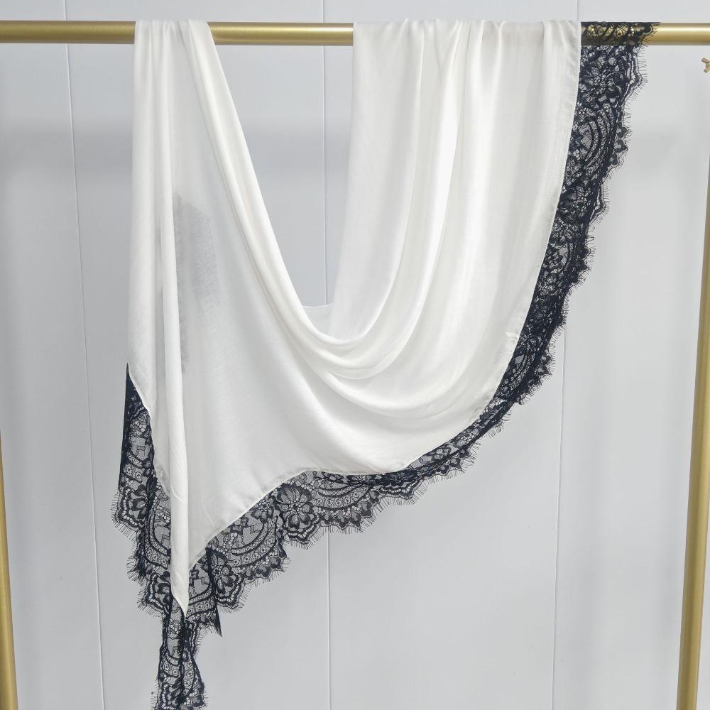 Breathable Sunscreen Lace Edge Headscarf Long Cotton Hijab Scarf Veil Head Wrap Thin Large Shawl Girls