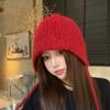 New Little Red Riding Hood Fashionable Solid Color Foreign Style Knitted Hat Versatile Warm Ear Protection Cold Resistant Woolen Hat for Women