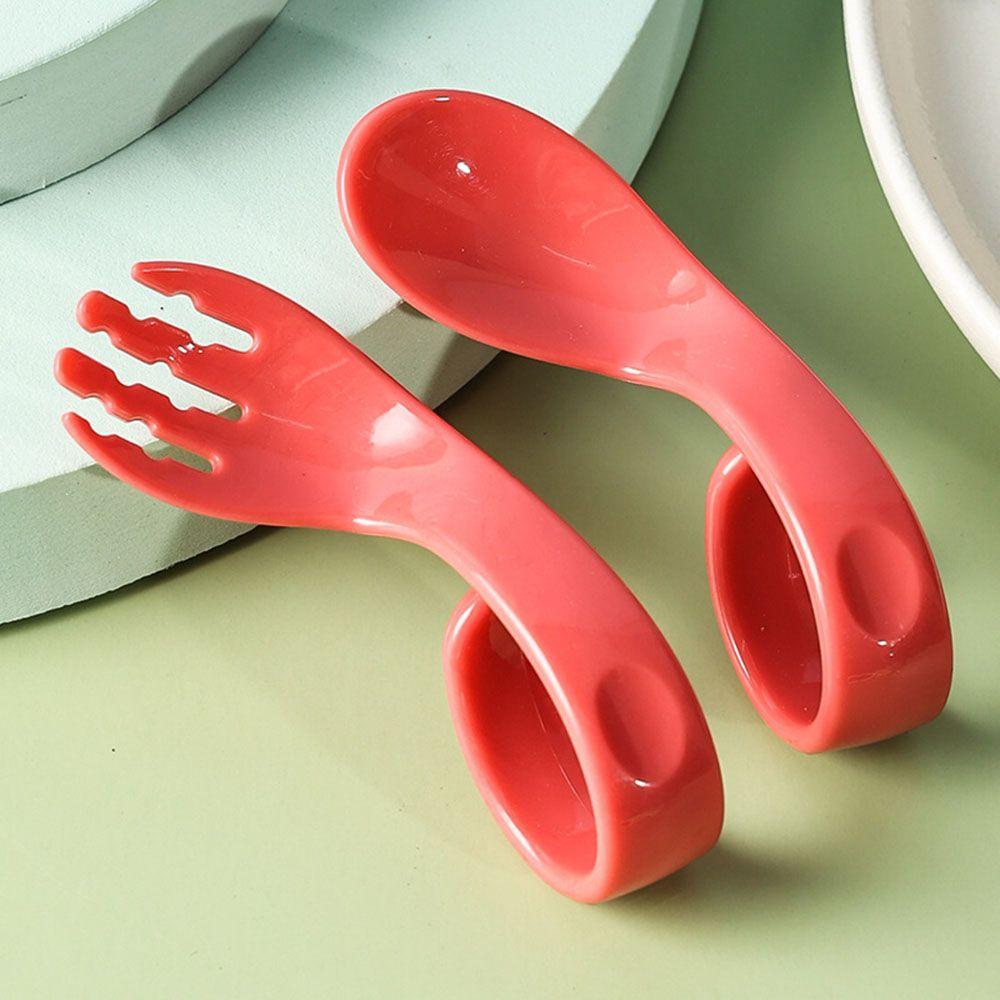

Feeding Solid Color Portable Tableware Sets Twist Fork Spoon Suit Infant Training Baby 2Pcs/Set red